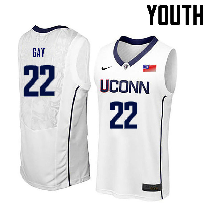 Youth Uconn Huskies #22 Rudy Gay College Basketball Jerseys-White